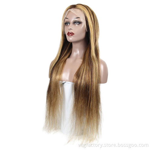 Hot selling very cheap 100 human highlight long wig, colored human hair lace wigs,13*6*1 t part human wig high light wig